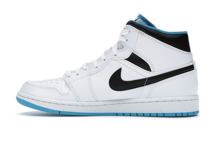 Jordan 1 Mid Laser Blue Sneakers – White/Laser Blue-Black – 554724-141